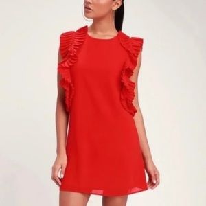 Lulus red pleated ruffle sleeve mini shift dress - women’s XS